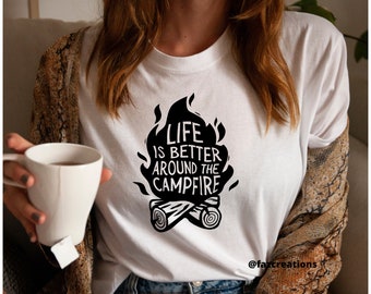 Minimalist Campfire Camping T-shirt, Unisex Campfire Camping tshirt, Life is better Around the Campfire Tshirt, Campfire Lovers Tshirt Gift