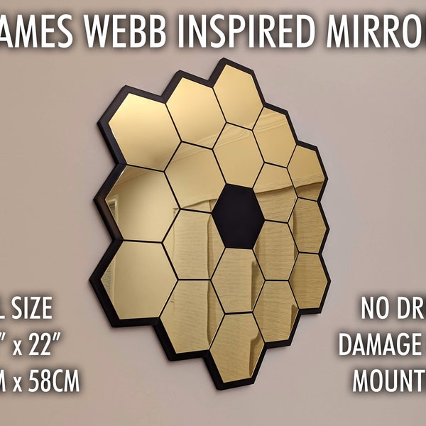 XL James Webb Space Telescope Inspired Mirror - Extra Large Sturdy - No Drill Damage Free Mounting - Home Decor Honeycomb JWST Wall Art