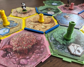 Plot Holders for Takenoko Board Game - Works With Irrigation Channels and the Takenoko Chibis Expansion - Locking Tile Grid Organization