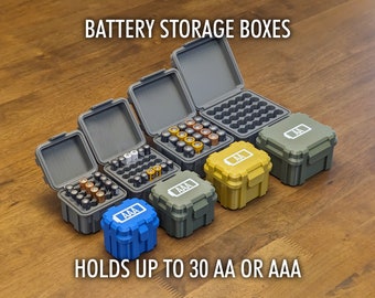 Battery Storage Box - AA AAA Large XL Capacity - Sturdy Rugged & Durable Caddy - Closes With Secure Latch Lock - Travel Case Container Bin