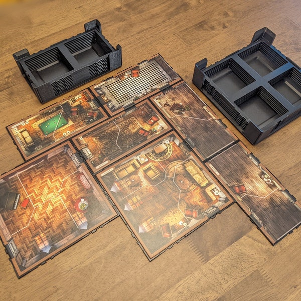 Tile Grid Holders for Mansions of Madness Board Game - Compatible with Expansions - Interlocking Grid Organization - Stackable Storage Trays