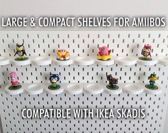 Display Shelf for Large Amiibo & IKEA SKADIS Pegboard - Fits up to 4 Amiibo Figurines - Sturdy Simple Wall Mounting and Organization