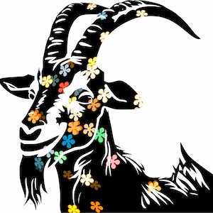 Floral Goat SVG PDF Vector | Goat Silhouette Cut File | Farm Animal Laser Cut | Cricut CNC Glowforge Sublimation Clipart, Farmhouse Decor