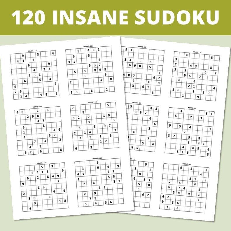 120 insane sudoku puzzles for printing at home etsy