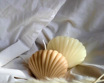 Two Large White and Caramel Candle Shell Set