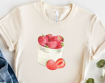 Strawberry Shirt, Strawberry Clothes, Strawberry Garden Shirt Aesthetic, Cottagecore Clothes, Botanical Shirt Strawberry, Gift for her