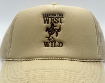 Keeping The West Wild Embroidered Trucker, Beach Trucker, Western Hat ,Wild West Hat ,Desert Vibes Hat, Country Girl Hat, Cowgirl Hat