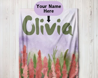 Cobertor personalizado com nome, cobertor para bebês, cobertor com nome, presente para meninas, presente personalizado para amantes de plantas, presente personalizado