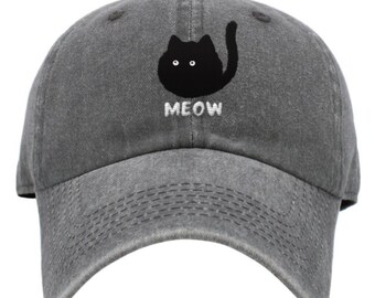 Embroidered Cute Cat Meow | Cat Embroidered Hat| Funny Cat Hat | Cute cat | Little Embroidered Cat | Cat Lover Clothes | Gift for her