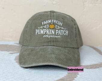 Cappello zucca ricamato, cappello autunnale, cappello zucca, cappello fresco di fattoria, cappello autunnale, cappello del Ringraziamento, amante della zucca, cappello di Halloween, cappello estivo