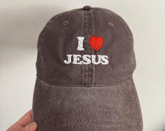 I Love Jesus Hat, Embroidered Christian Dad Cap, Religious Baseball Cap, Faith Apparel, Christian Gift for Men & Women, Worship Hat