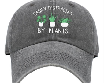 Fácilmente distraído por las plantas sombrero bordado, sombrero de amor de plantas, regalo amante de las plantas, sombrero amante de las plantas, sombrero de jardinería, lindo sombrero de jardín, regalo de jardín