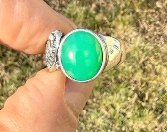 Australian Marlborough Chrysoprase  Ring (1),  Size 8 US, 925 Sterling Silver, Handmade
