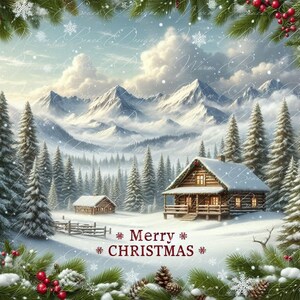 Clipart vintage di un fienile invernale: immagine di una stella di Natale natalizia (download digitale PNG JPEG)