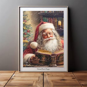 Santa Reading List Wall Art Christmas Painting Christmas Santa Holiday Art Santa Christmas Print Seasonal Decor(1)