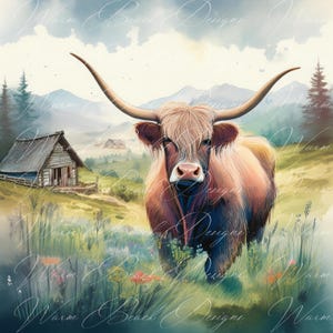 Highland Kuh PNG: Herbstkranz Schild, Western-Design (Digitaler Download)