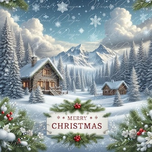 Vintage Winter Barn Clipart: Christmas Scene PNG JPEG (Digital Download)