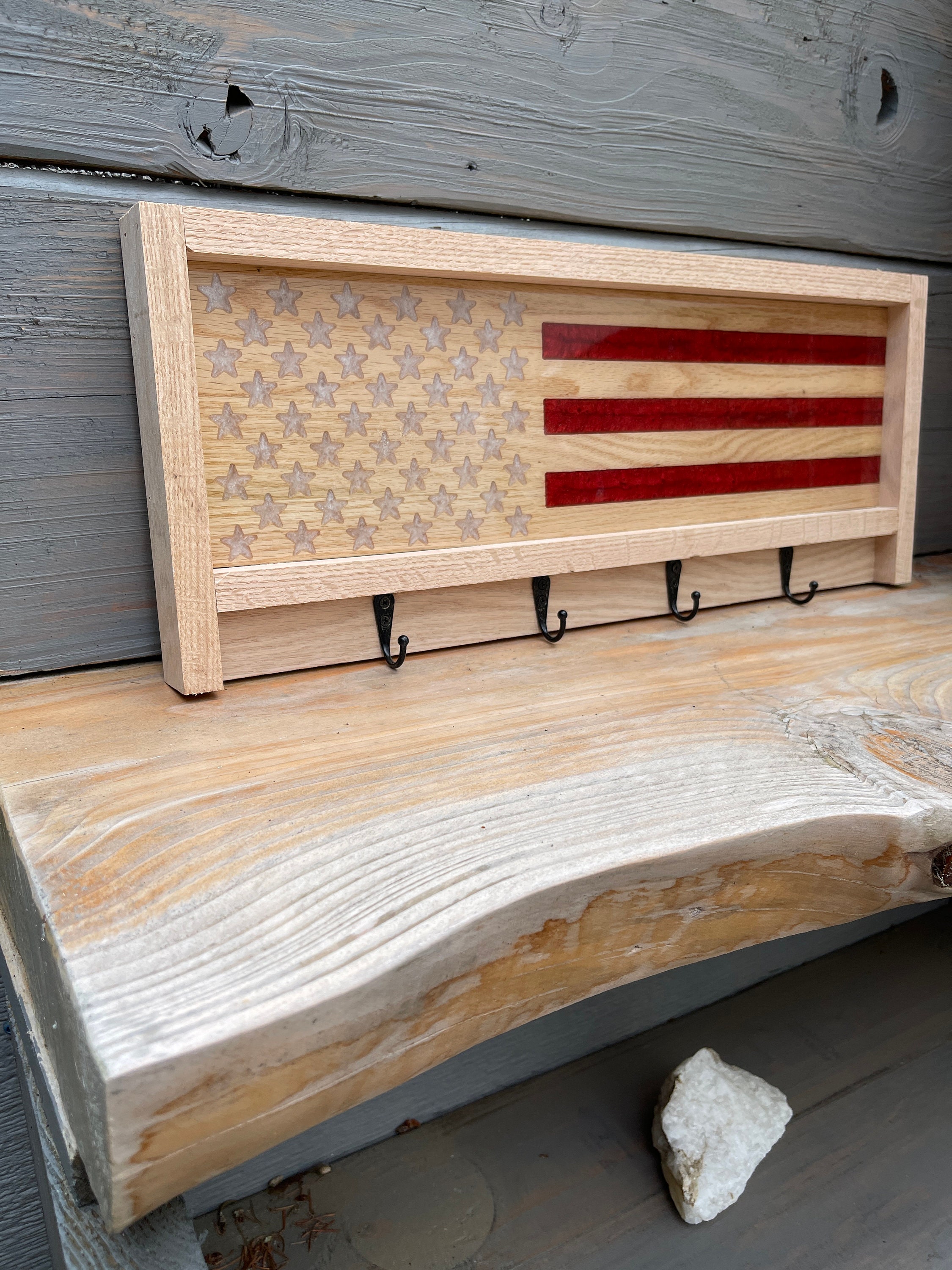 American Flag Hat Rack, Wooden Coat Rack, Hat Rack Rustic, US Flag Coat