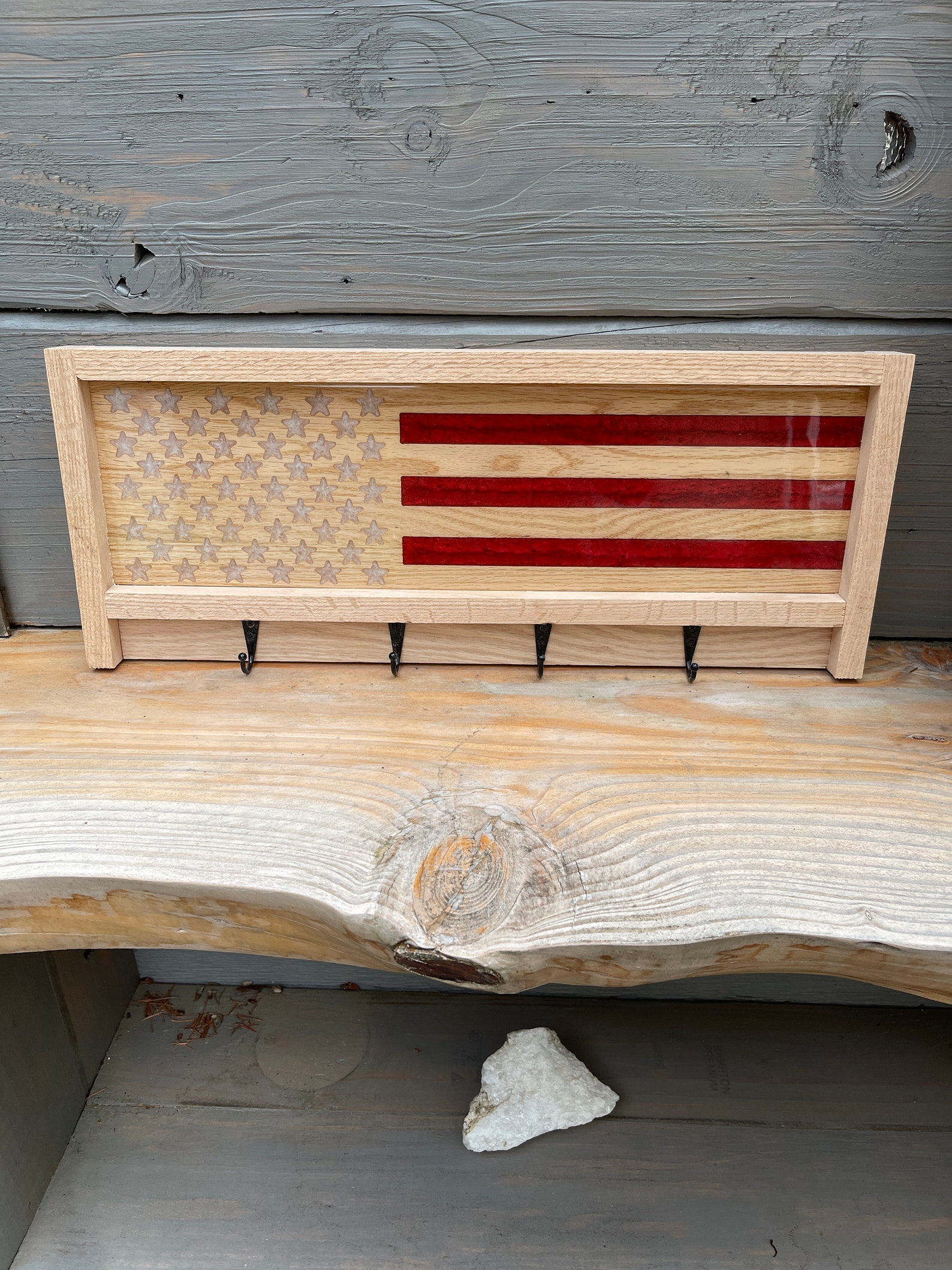 American Flag Hat Rack, Wooden Coat Rack, Hat Rack Rustic, US Flag Coat