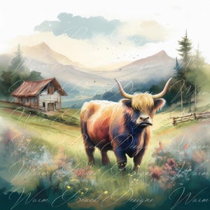 Highland Kuh PNG: Aquarell Kranz Schild, Herbst Design (Digitaler Download)