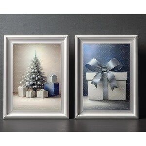 Christmas Tree and Present Set of 2 Christmas Wall Art Christmas Painting Christmas Santa Holiday Art Santa Christmas Print Seasonal Decor