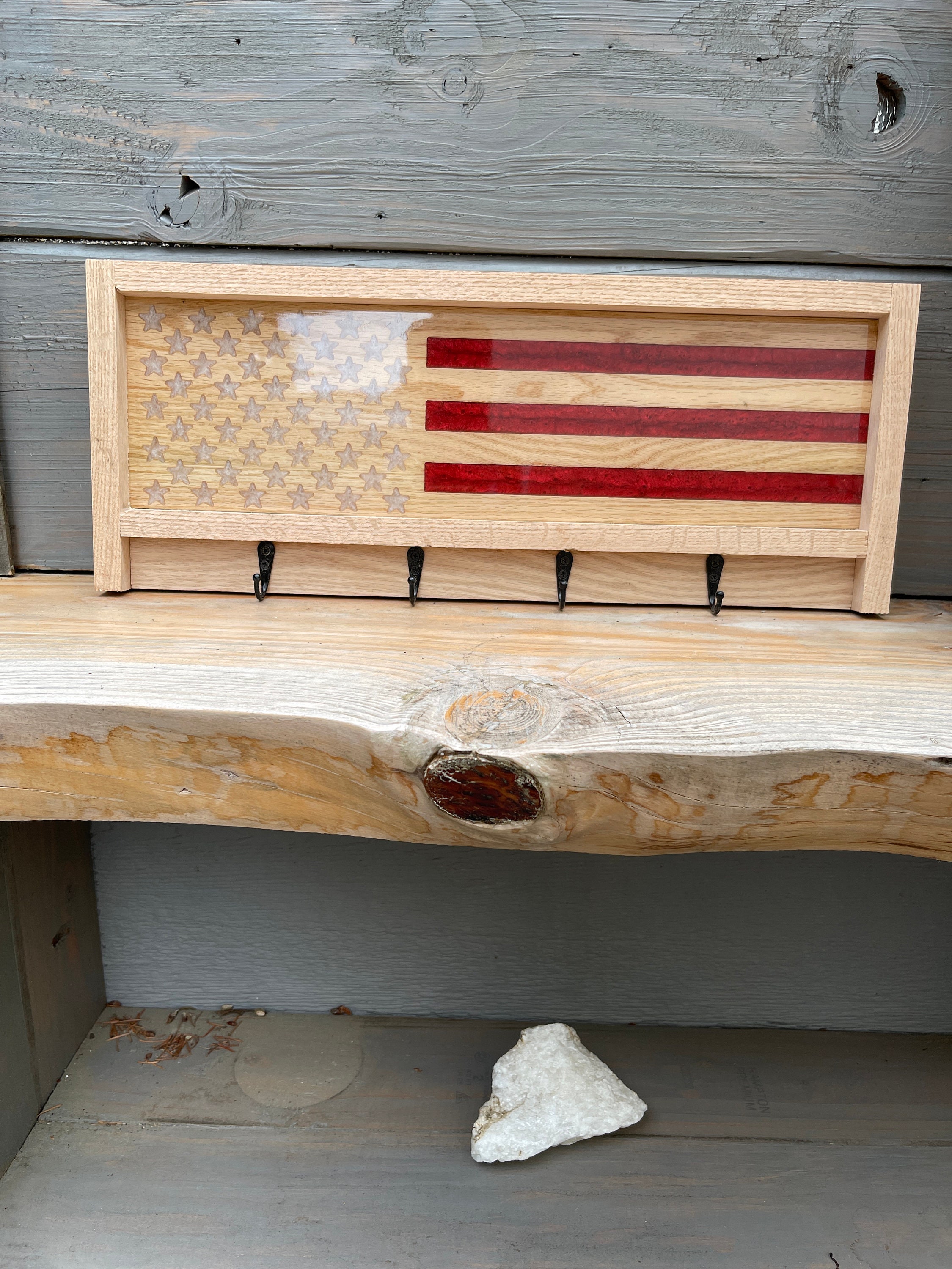 American Flag Hat Rack, Wooden Coat Rack, Hat Rack Rustic, US Flag Coat