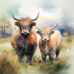 Highland Kuh PNG: Aquarell Kranz Schild, Herbst Design (Digitaler Download)