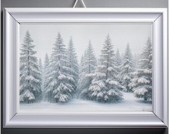 Winter Forest Watercolor Painting: Snowy Landscape Art (digital ...