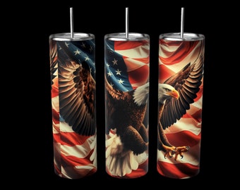 American flag with eagle Tumbler Wrap 20oz Skinny Tumbler Sublimation Design Rustic Farm Fall Cow Flowers Pumpkins Wrap Digital Download PNG