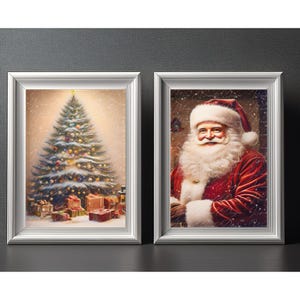 Santa Christmas Tree Set of 2 Christmas Wall Art Christmas Painting Christmas Santa Holiday Art Santa Christmas Print Seasonal Decor