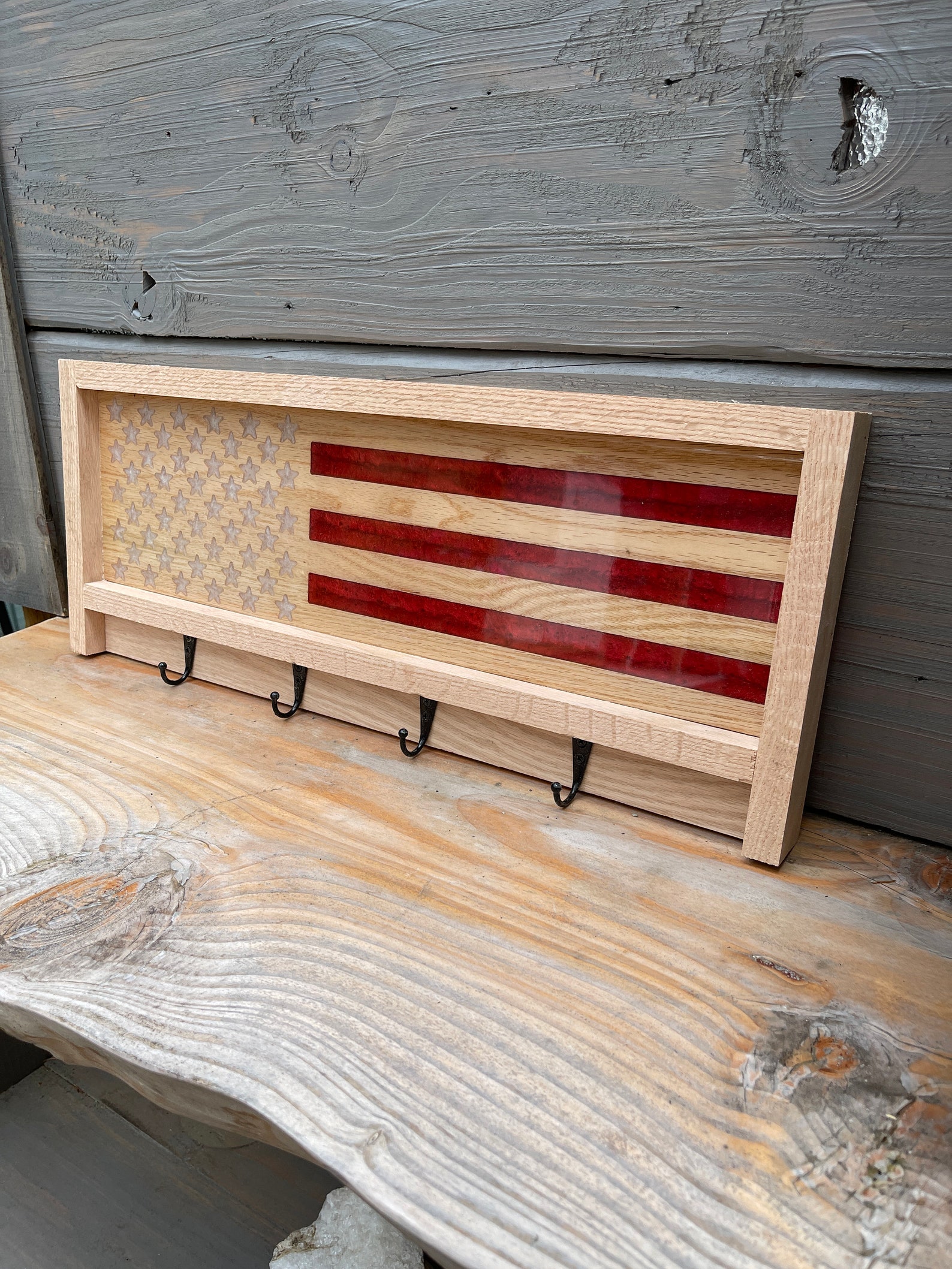 American Flag Hat Rack, Wooden Coat Rack, Hat Rack Rustic, US Flag Coat