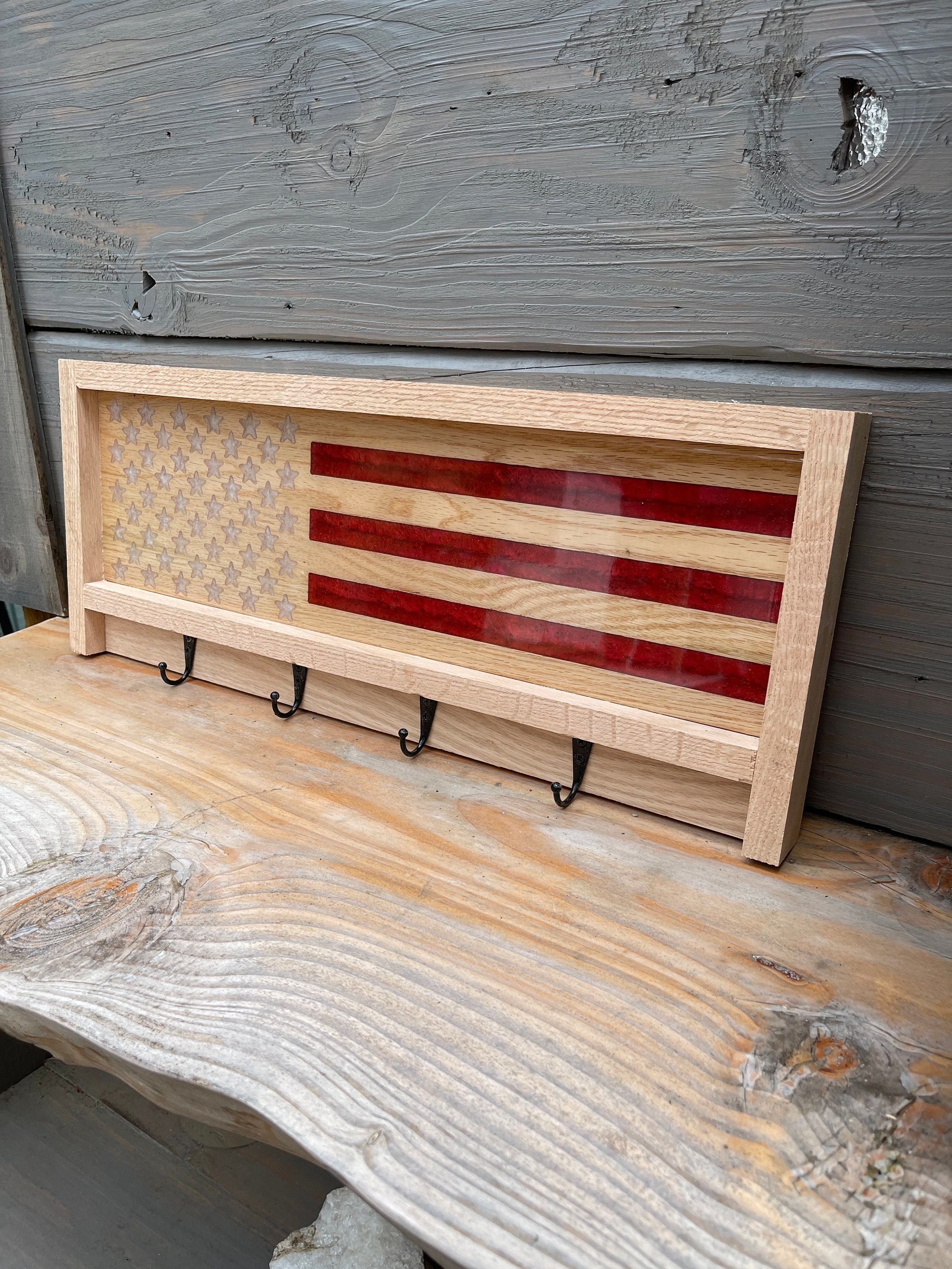 American Flag Hat Rack, Wooden Coat Rack, Hat Rack Rustic, US Flag Coat