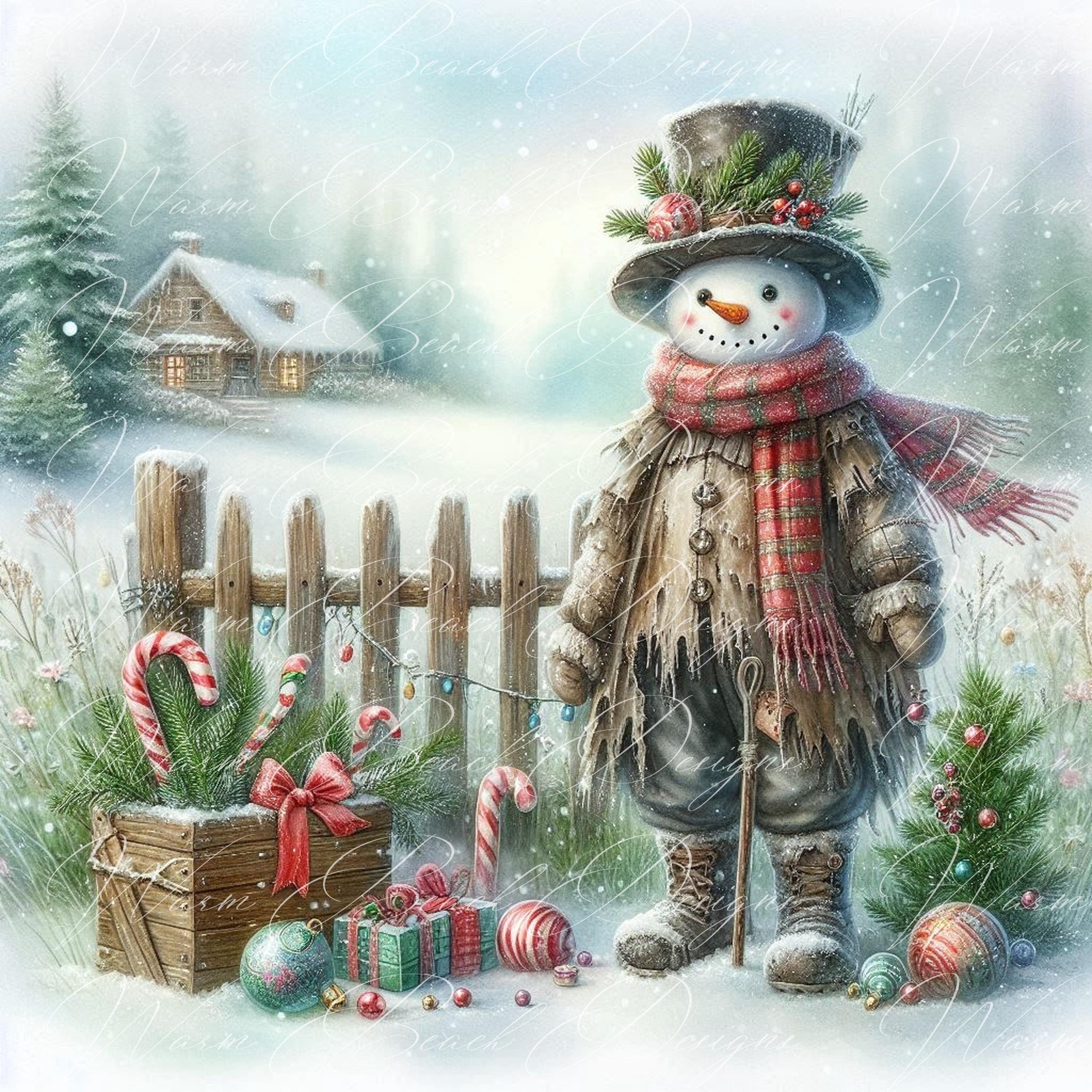 Snowman - Vintage - Christmas - Watercolor - JPG - Digital Clipart - Scrap booking - Sublimation - Junk Journal