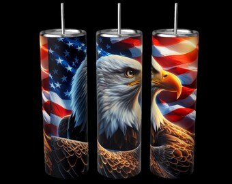 American flag with eagle Tumbler Wrap 20oz Skinny Tumbler Sublimation Design Rustic Farm Fall Cow Flowers Pumpkins Wrap Digital Download PNG