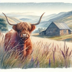 Highland Kuh PNG - Herbst Bauernhaus Digital Design (Download)