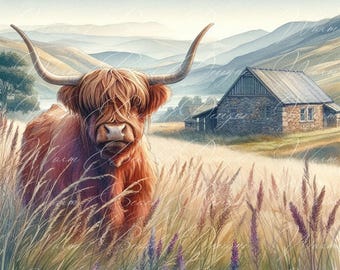 Highland Cow PNG: Digital design för höstbondgård (nedladdning)