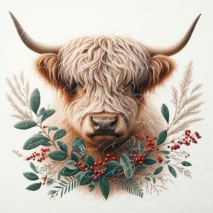 Highland Kuh PNG: Kranz Schild, Herbst Design (Digitaler Download)