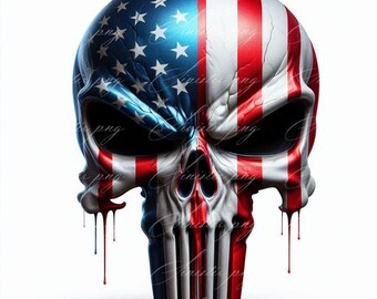 Patriotic Veteran American Flag Skull PNG Artwork for Sublimation or Printing