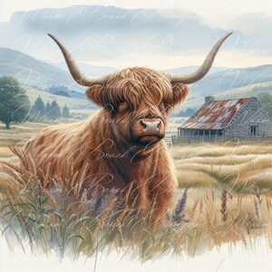 Highland Kuh PNG: Rustikales Kranz-Schild-Design (Digitaler Download)
