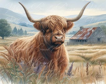 Höglandsko PNG: Rustik kransskyltdesign (digital nedladdning)