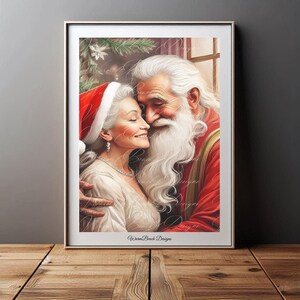 Vintage Santa and Mrs Claus Portrait: Christmas Watercolor Wall Art 3 Christmas Print Seasonal Decor