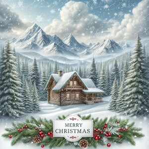 Clipart vintage di un fienile invernale: scena natalizia (download digitale PNG JPEG)