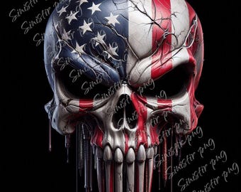 Patriotic Veteran American Flag Skull PNG Artwork for Sublimation or Printing