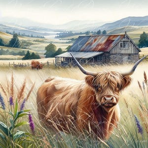 Highland Kuh PNG: Herbstkranz Schild, Windspiel (Digital Download)