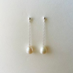 Sterling Silver pearl drop earrings.  Minimalist jewelry.  Dainty earrings.  Bridal Jewelry.