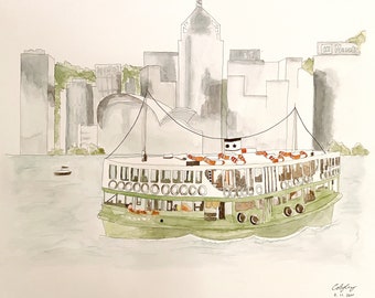 Hong Kong Star Ferry / Fine Art Print / Hong Kong Painting / Hong Kong Art / Decoración de pared / Arte de pared / Decoración del hogar / Colgante de pared