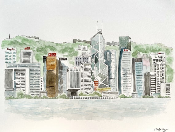 Hong Kong Skyline/ Fine Art Print/ Hong Kong Painting/ Hong Kong Art/ Wall Decor/ Wall Art/ Home Decor/ Wall Hanging