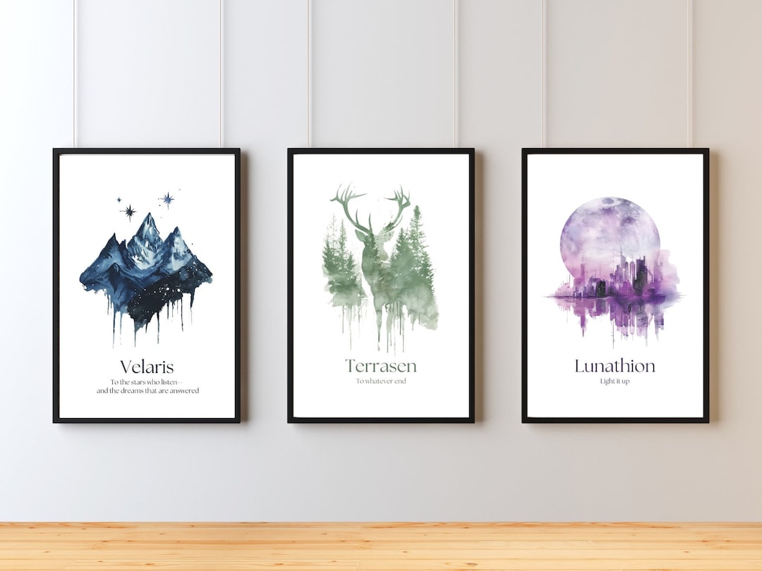 Sarah J. Maas Bücher Poster – 3er Set Kunstdruck Auf Leinwand, 40,6 X 61 Cm – Für ACOTAR, Crescent City & Throne Of Glass Fans