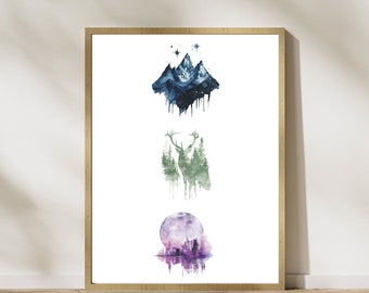 Lunathion, Terrasen and Velaris watercolour Poster, Maasverse , sjm, ACOTAR, Throne of glass, Crescent city, Wall decor, DIGITAL PRINT