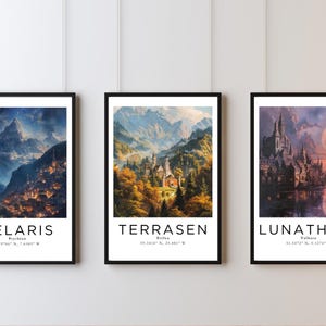 Velaris, Terrasen and Lunathion prints, Sarah J Maas cities set, ACOTAR art, Throne of glass, Crescent city, Wall decor, DIGITAL PRINT